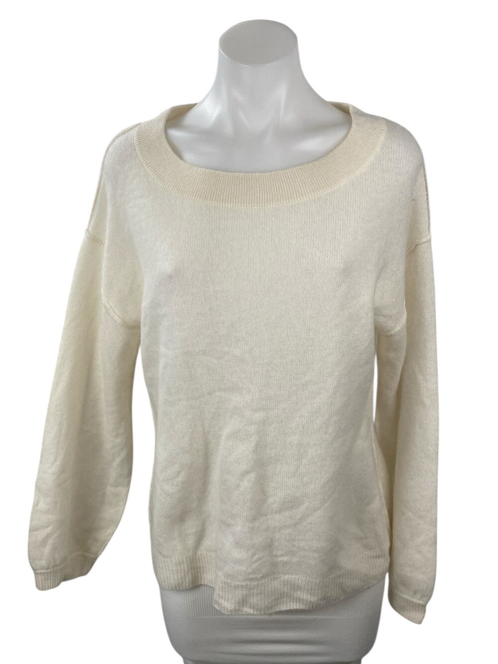 Naadam Women's Cream Round Neck Knit Long Sleeve Sweater Sweatshirt Top Size M